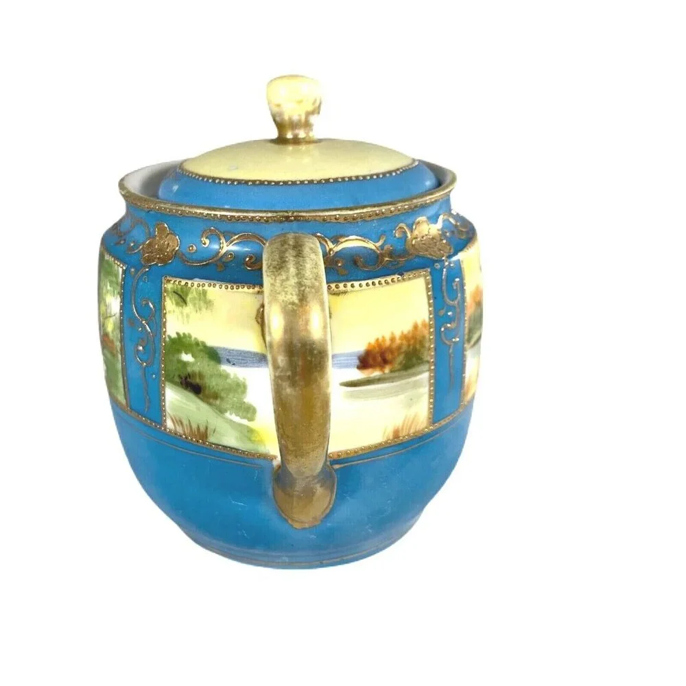 Vtg Chikaramachi Creamer Sugar Bowl Set Hand Painted Japan Green Mark 1924-35 - Picture 12 of 12